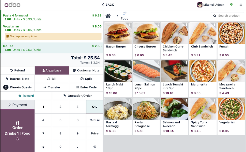 Punto de venta de Odoo con menú visual para restaurante
